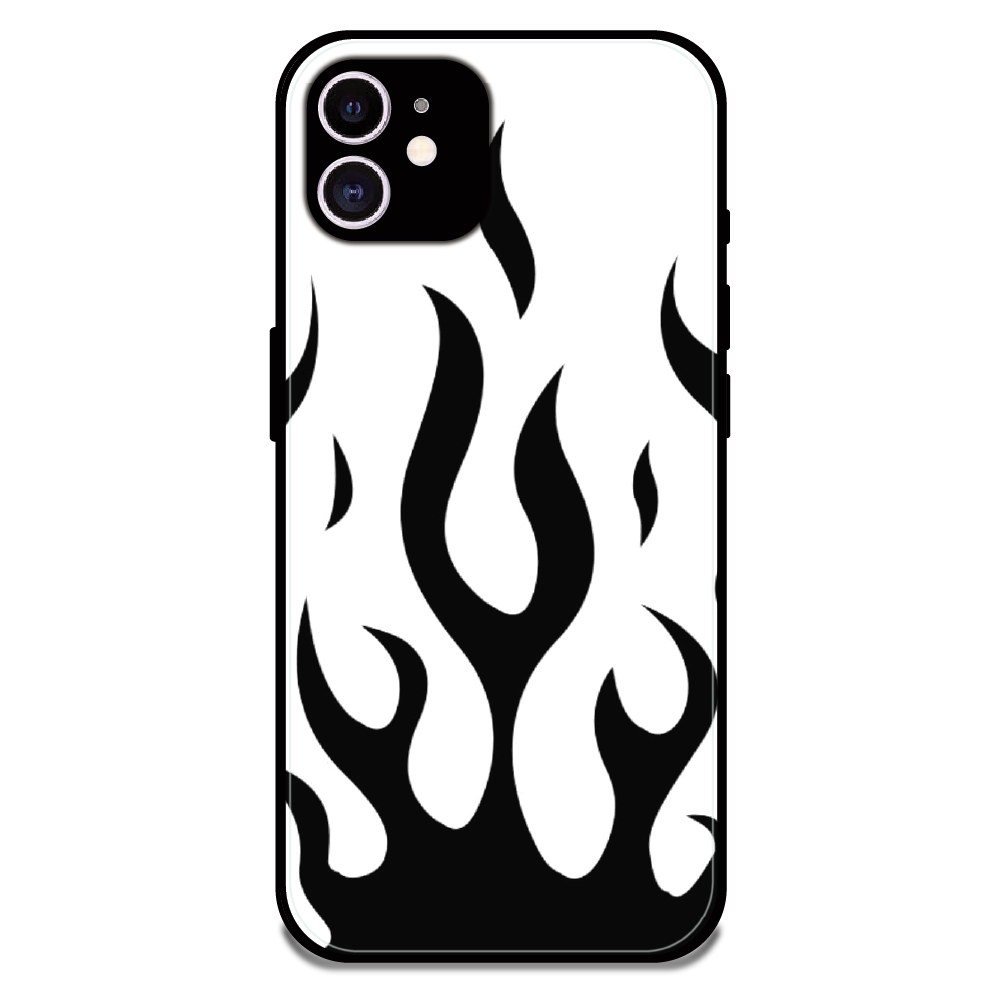Monochrome Flame Art - Glossy Metal Silicone Case For Apple iPhone 12