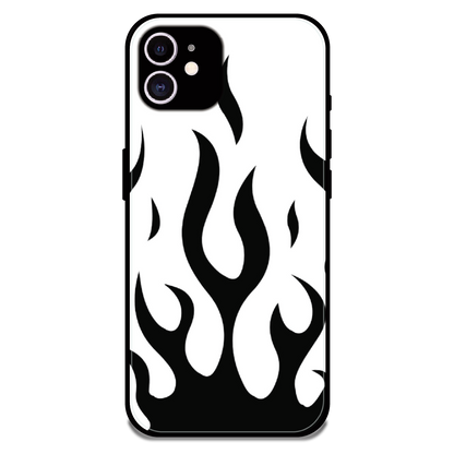 Monochrome Flame Art - Glossy Metal Silicone Case For Apple iPhone 12