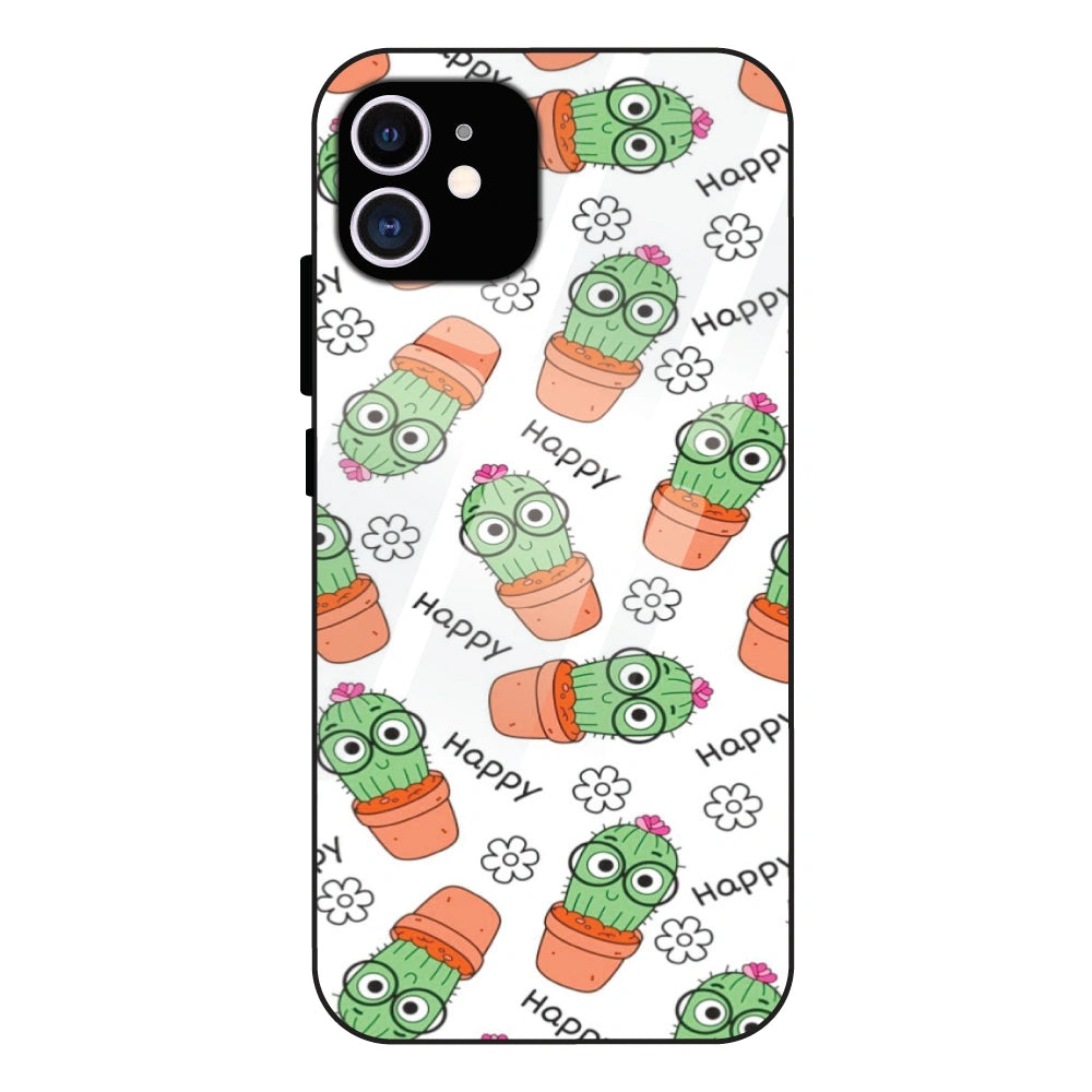 Cute Cactus Happy - Glass Case For Apple iPhone 12