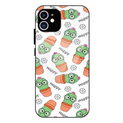 Cute Cactus Happy - Glass Case For Apple iPhone 12
