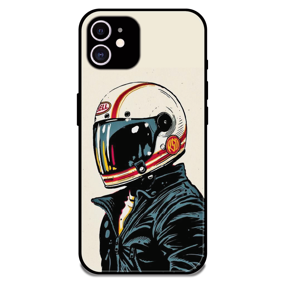 Retro Racer Helmet - Glossy Metal Silicone Case For Apple iPhone 12