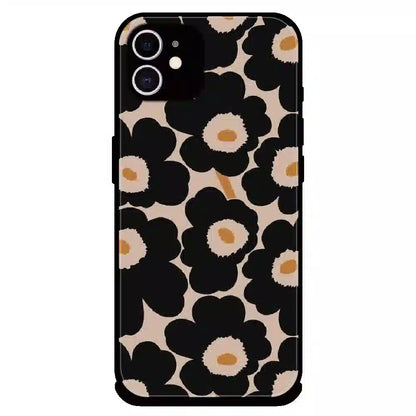 Bold Black Daisy Bloom - Glossy Metal Silicone Case For Apple iPhone 12