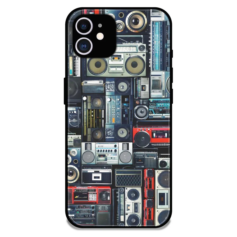 Retro Boombox Music Pattern - Glossy Metal Silicone Case For Apple iPhone 12