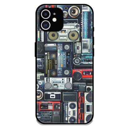 Retro Boombox Music Pattern - Glossy Metal Silicone Case For Apple iPhone 12