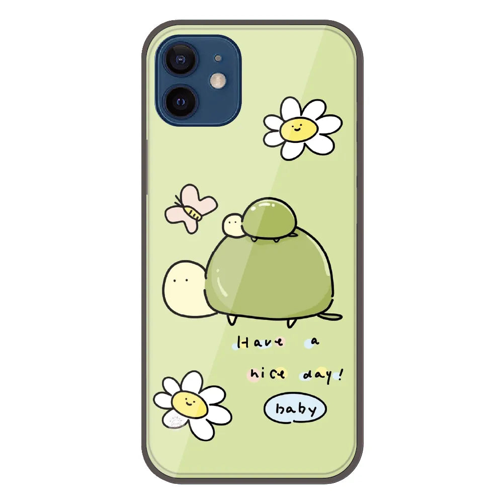Cute Turtle & Daisy “Have a Nice Day” - Printed Silicone Case For Apple iPhone 12