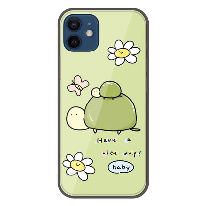Cute Turtle & Daisy “Have a Nice Day” - Printed Silicone Case For Apple iPhone 12