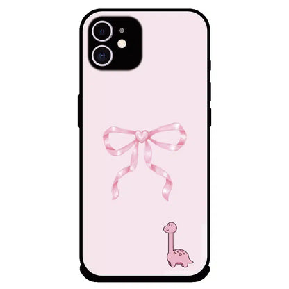 Cute Pink Dino Bow - Glossy Metal Silicone Case For Apple iPhone 12