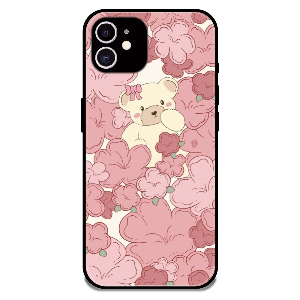 Blush Teddy Floral - Glossy Metal Silicone Case For Apple iPhone 12