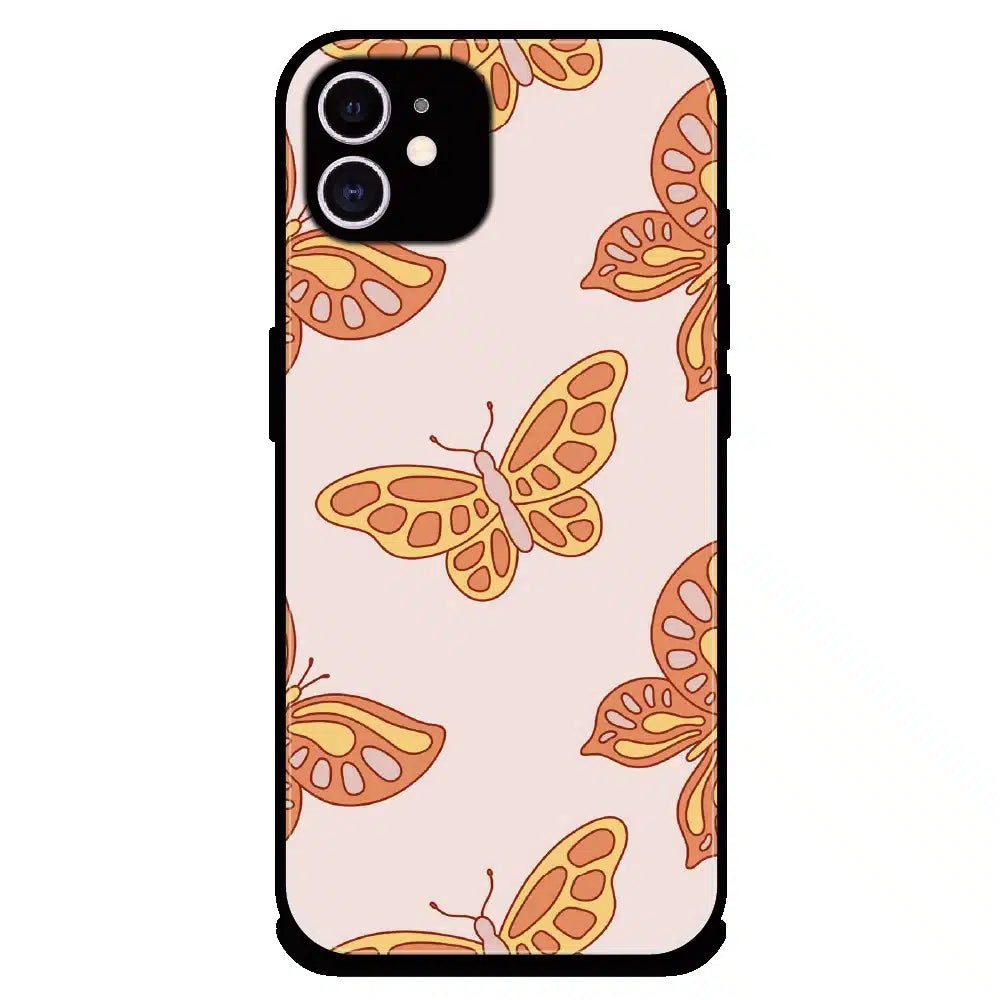 Soft Peach Butterfly Pattern - Glossy Metal Silicone Case For Apple iPhone 12