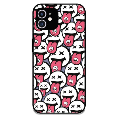 Funny Cartoon Faces - Glossy Metal Silicone Case For Apple iPhone 12