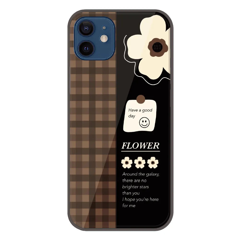 Brown Checkered Flower Quote - Printed Silicone Case For Apple iPhone 12