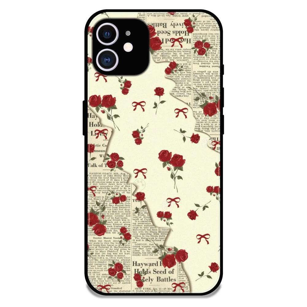 Floral Newspaper Aesthetic - Glossy Metal Silicone Case For Apple iPhone 12