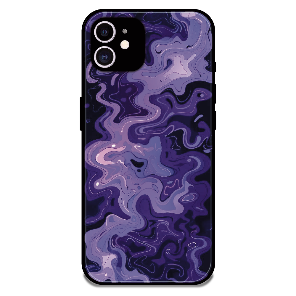 Purple Wave Abstract - Glossy Metal Silicone Case For Apple iPhone 12