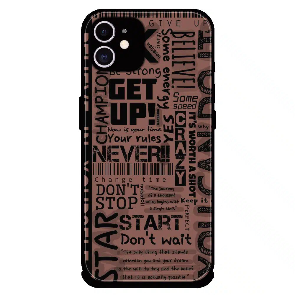Never Give Up Typography - Glossy Metal Silicone Case For Apple iPhone 12