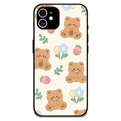 Cute Teddy Garden - Glossy Metal Silicone Case For Apple iPhone 12