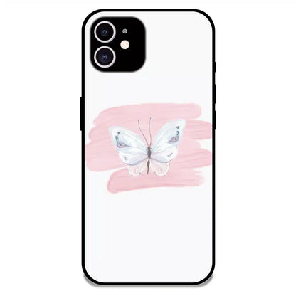 Minimal Butterfly Blush Art - Glossy Metal Silicone Case For Apple iPhone 12