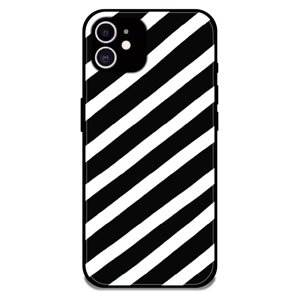 Monochrome Diagonal Stripe - Glossy Metal Silicone Case For Apple iPhone 12