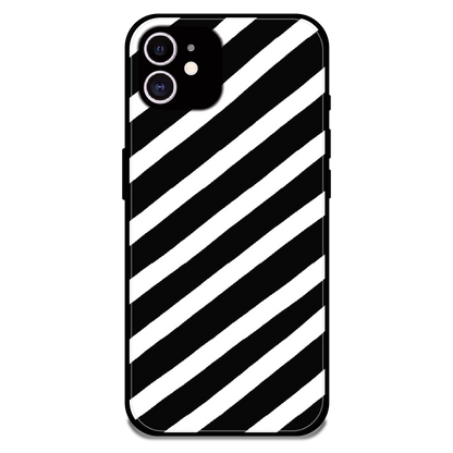 Monochrome Diagonal Stripe - Glossy Metal Silicone Case For Apple iPhone 12