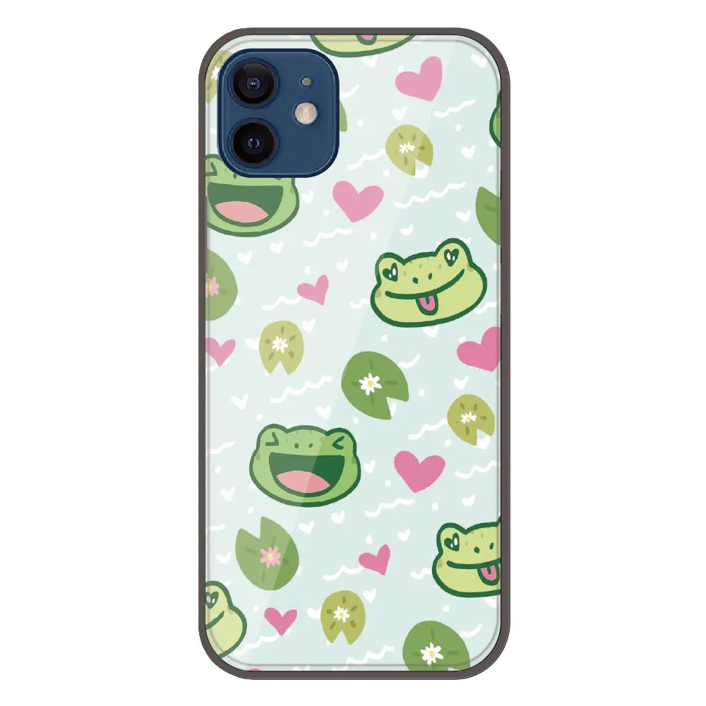 Cute Frog & Heart Pattern - Printed Silicone Case For Apple iPhone 12