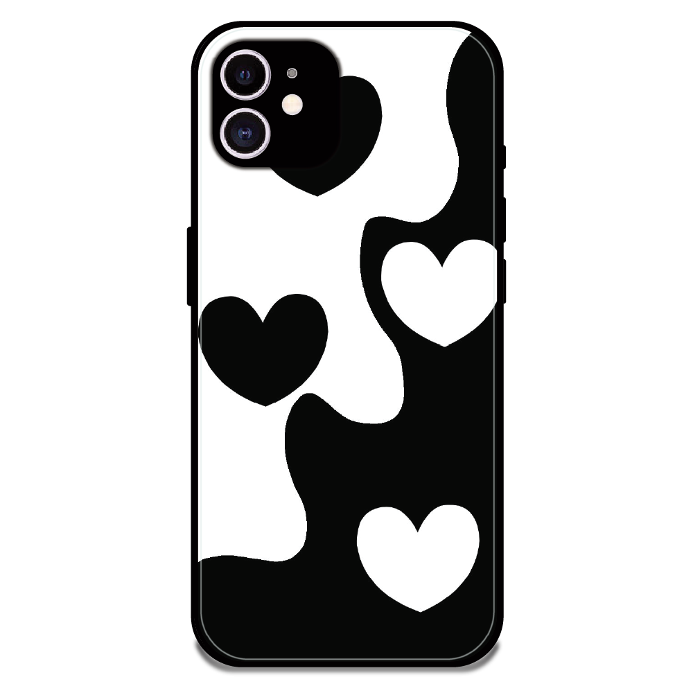 Monochrome Heart Flow - Glossy Metal Silicone Case For Apple iPhone 12