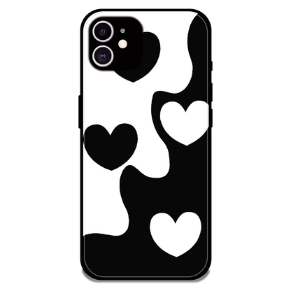 Monochrome Heart Flow - Glossy Metal Silicone Case For Apple iPhone 12