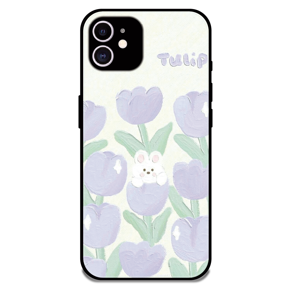 Cute Bunny Tulip - Glossy Metal Silicone Case For Apple iPhone 12