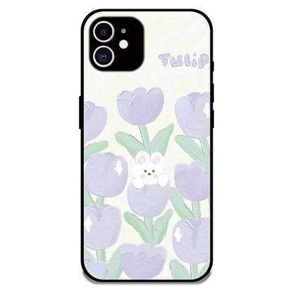 Cute Bunny Tulip - Glossy Metal Silicone Case For Apple iPhone 12