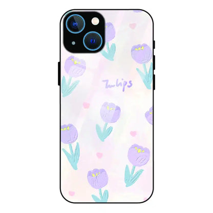 Pastel Tulip Floral - Glass Case For Apple iPhone 13
