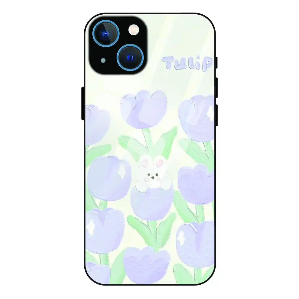 Cute Bunny Tulip - Glass Case For Apple iPhone 13