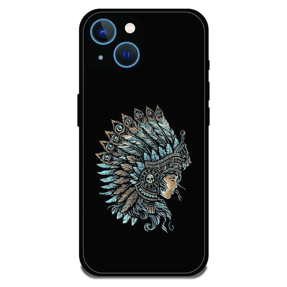 Tribal Warrior Feather Headdress - Glossy Metal Silicone Case For Apple iPhone 13