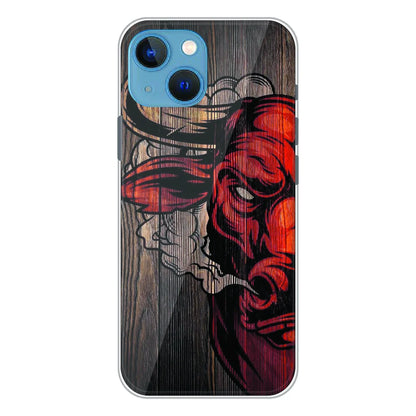 Abstract Red Mask Wood Art - Printed Silicone Case For Apple iPhone 13