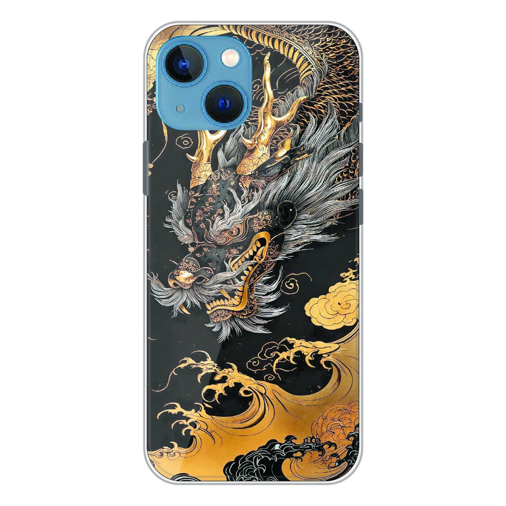 Golden Dragon Japanese Art - Printed Silicone Case For Apple iPhone 13