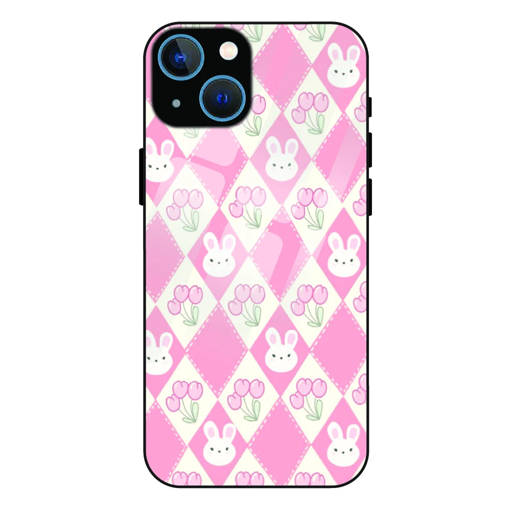 Pink Bunny Argyle - Glass Case For Apple iPhone 13