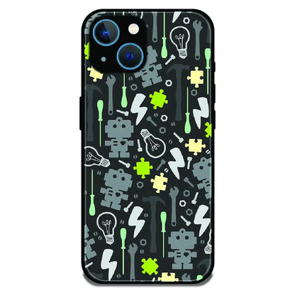 Robot Tools Pattern - Glossy Metal Silicone Case For Apple iPhone 13
