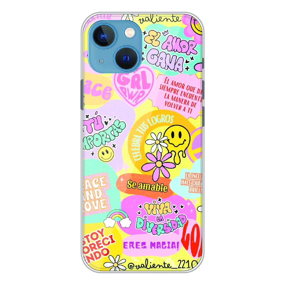 Colorful Amor Positivity Collage - Printed Silicone Case For Apple iPhone 13