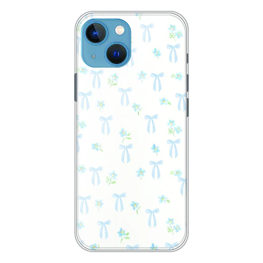 Soft Blue Bow Floral - Printed Silicone Case For Apple iPhone 13