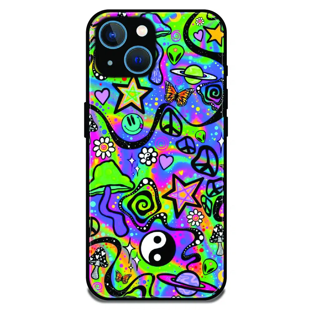 Psychedelic Rainbow Doodle - Glossy Metal Silicone Case For Apple iPhone 13 Mini