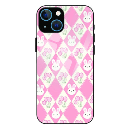 Pink Bunny Argyle - Glass Case For Apple iPhone 13 Mini