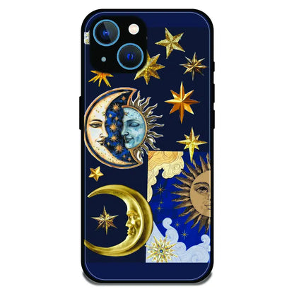 Celestial Sun Moon Collage - Glossy Metal Silicone Case For Apple iPhone 13 Mini