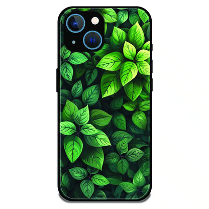 Lush Green Leaf Pattern - Glossy Metal Silicone Case For Apple iPhone 13 Mini