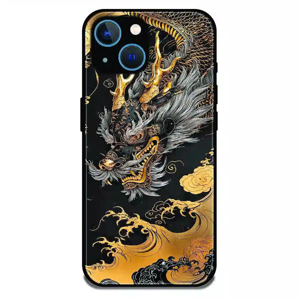 Golden Dragon Japanese Art - Glossy Metal Silicone Case For Apple 13 Mini