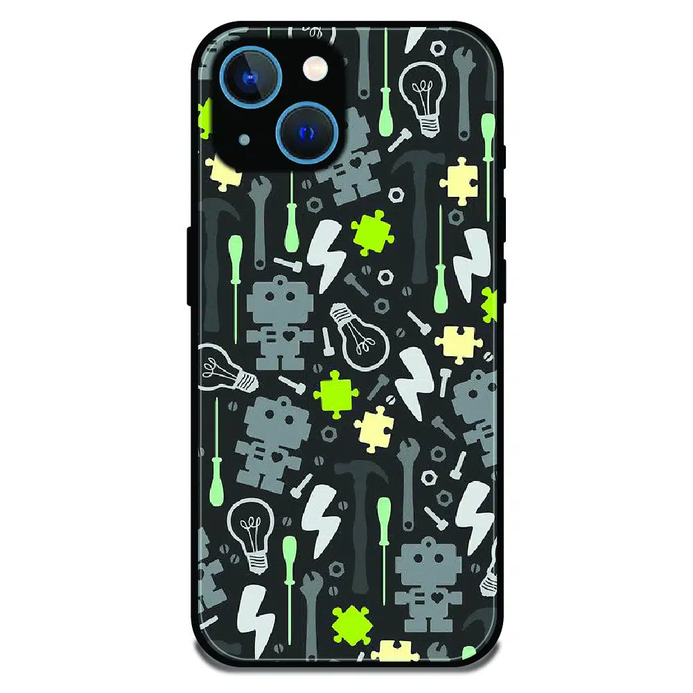 Robot Tools Pattern - Glossy Metal Silicone Case For Apple iPhone 13 Mini