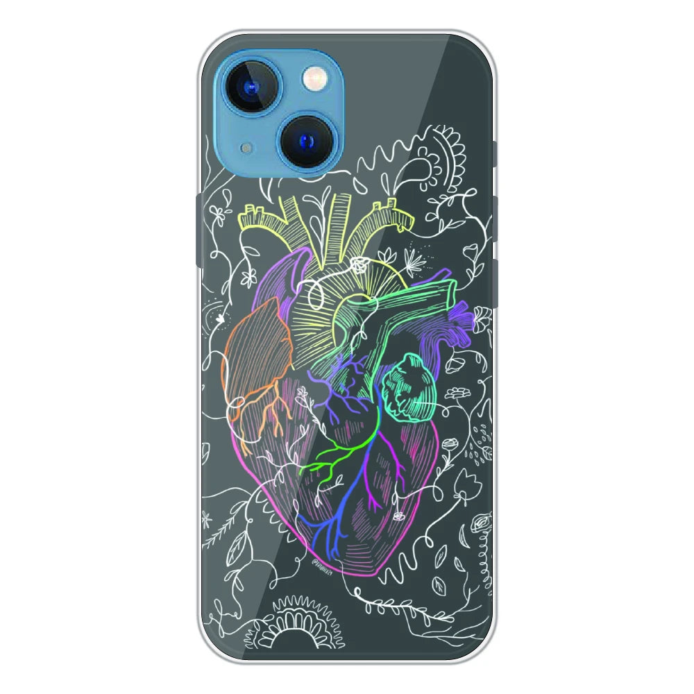Anatomical Heart Line Art - Printed Silicone Case For Apple iPhone 13 Mini