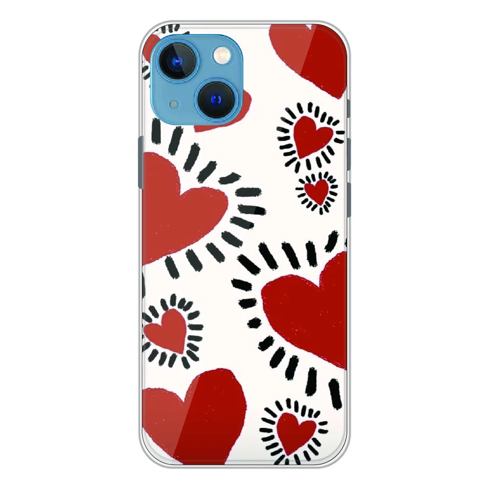 Red Heart Doodle Art - Printed Silicone Case For Apple iPhone 13 Mini