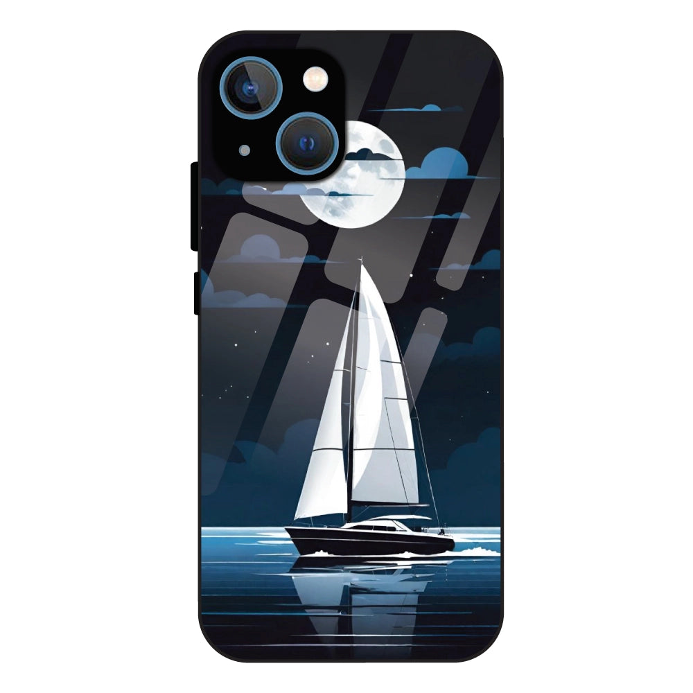 Moonlight Sailboat - Glass Case For Apple iPhone 13 Mini
