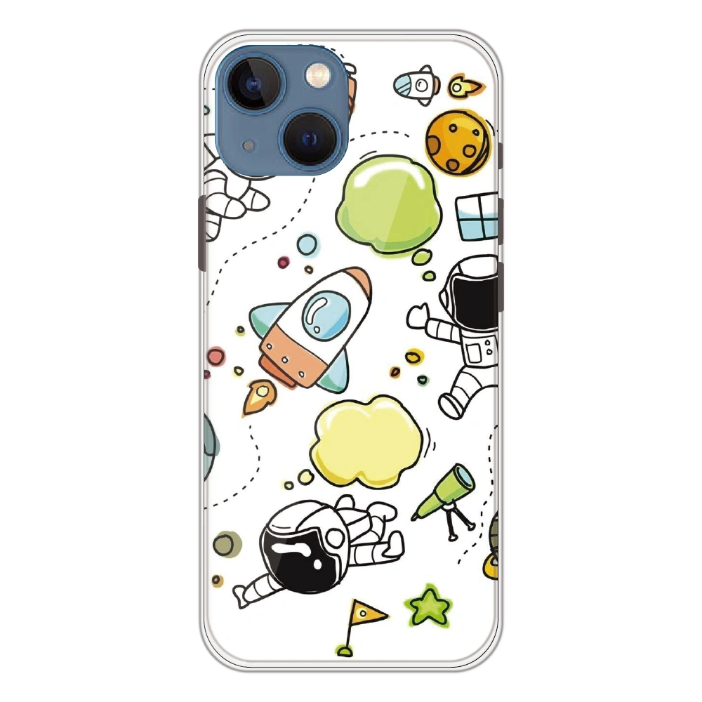 Cute Rocket & Galaxy - Printed Silicone Case For Apple iPhone 13 Mini