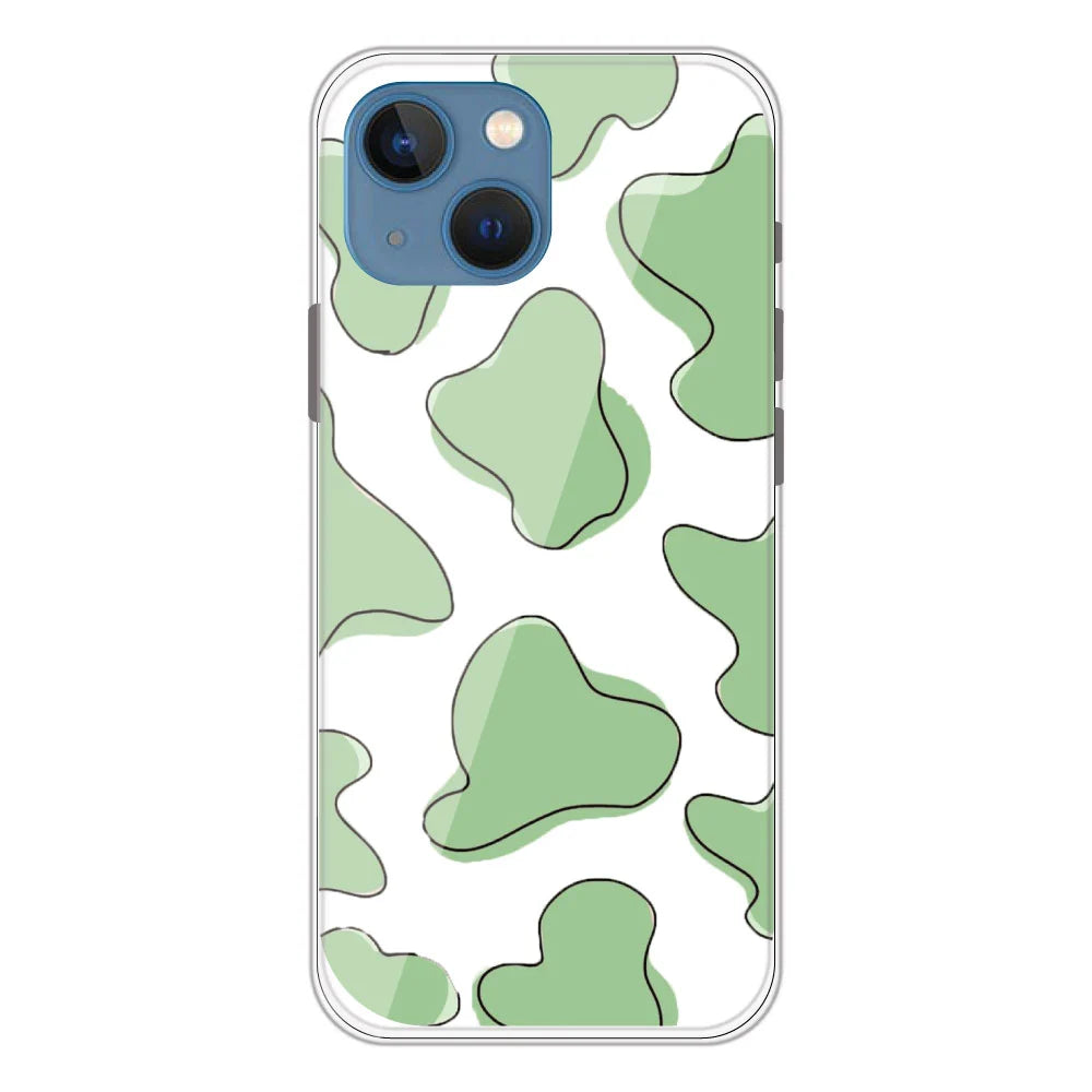 Green Cow Print - Clear Printed Silicone Case For Apple iPhone Models- Apple iPhone 13 mini