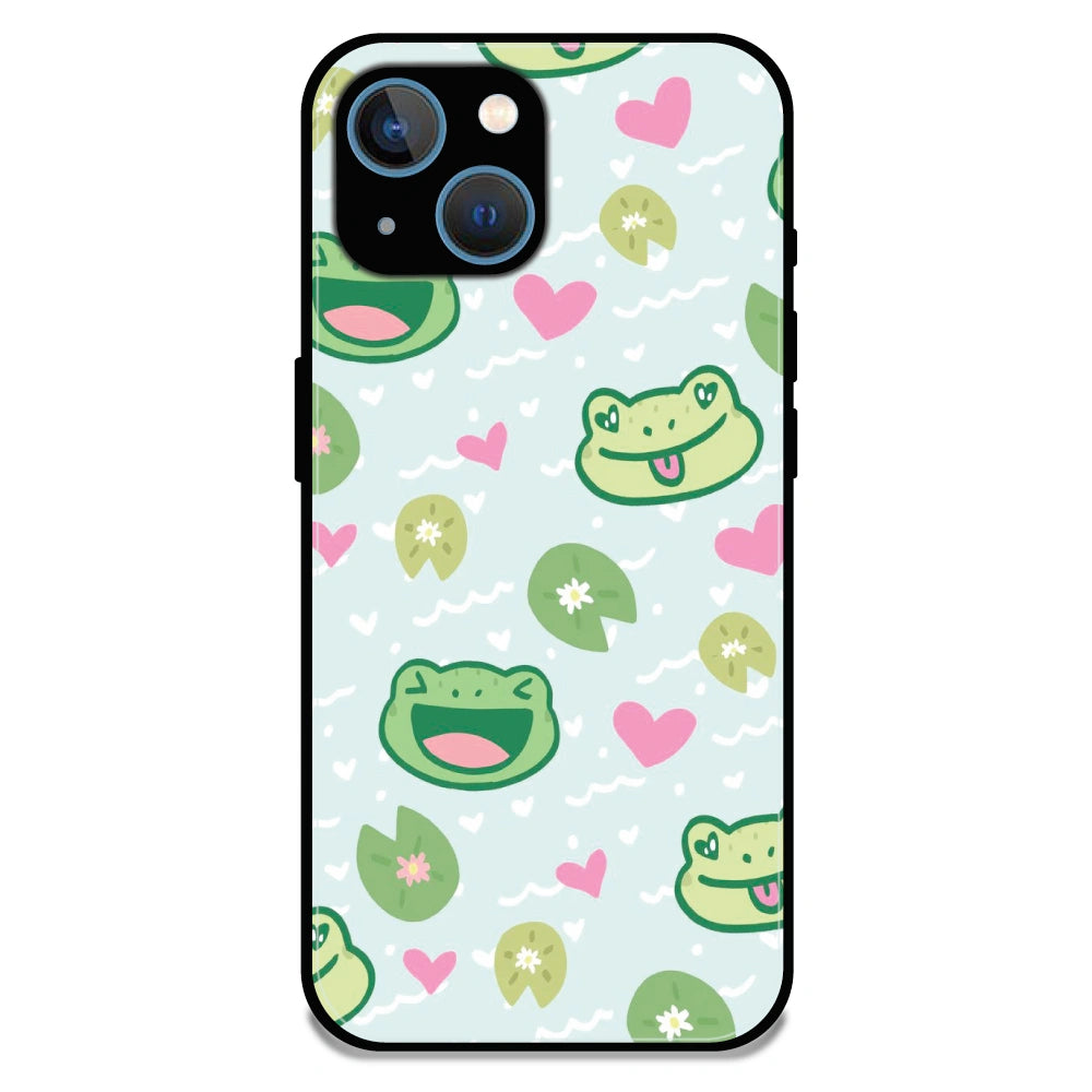 Cute Frog & Heart Pattern - Glossy Metal Silicone Case For Apple iPhone 13 Mini