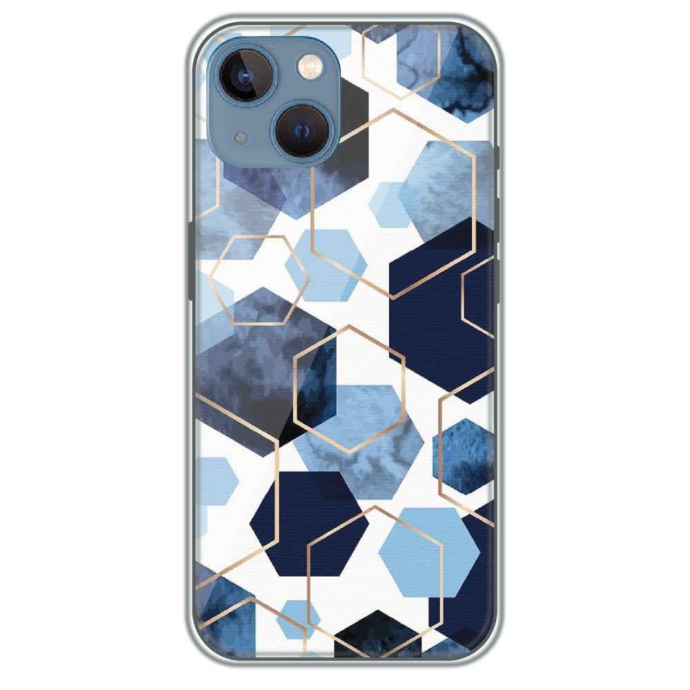 Blue Hex Mosaic - Printed Silicone Case for Apple iPhone 13 Mini