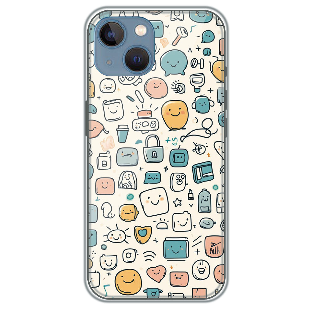 Happy Doodle Icons - Printed Silicone Case for Apple iPhone 13 Mini